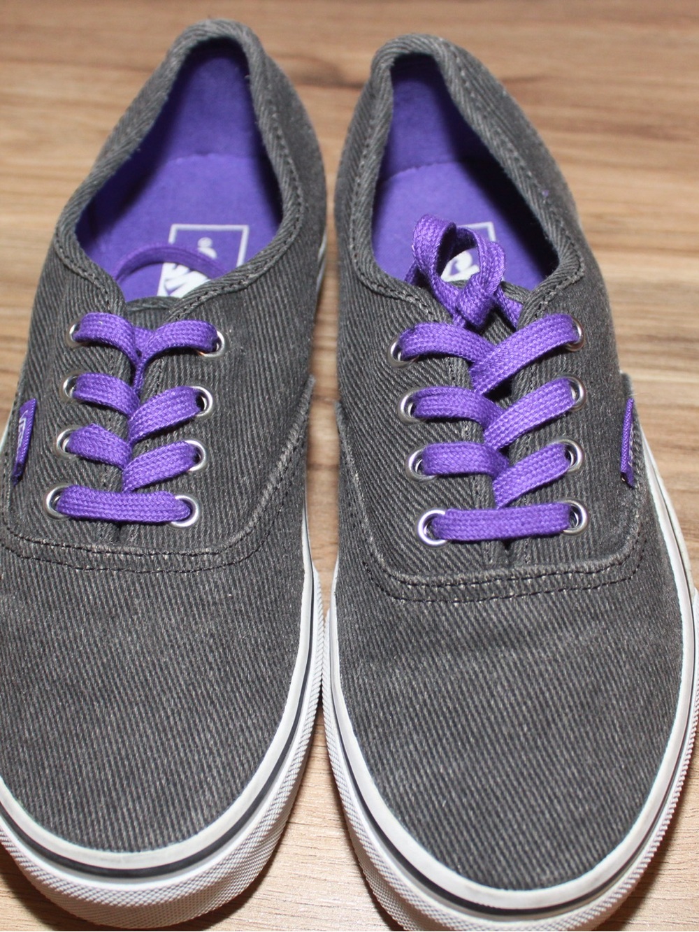 Vans Lace-Up Sneakers in Gray with Purple Laces